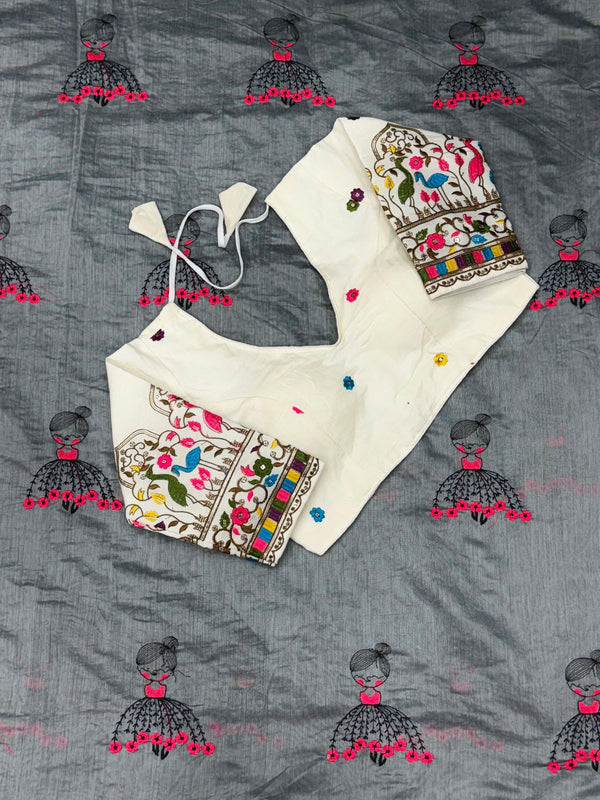 Premium Handloom Khadi Cotton Saree with Embroidered Blouse