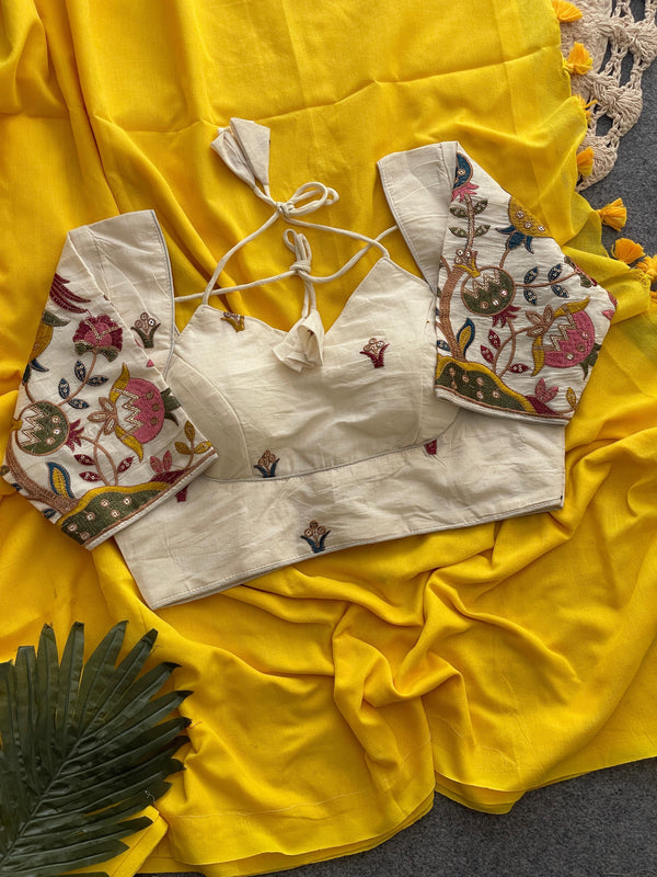 Premium Khadi Cotton Saree with Embroidered Blouse