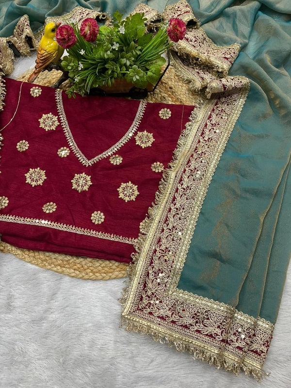 Royal Mocha Silk Saree with Exquisite Sequins & Cording Work