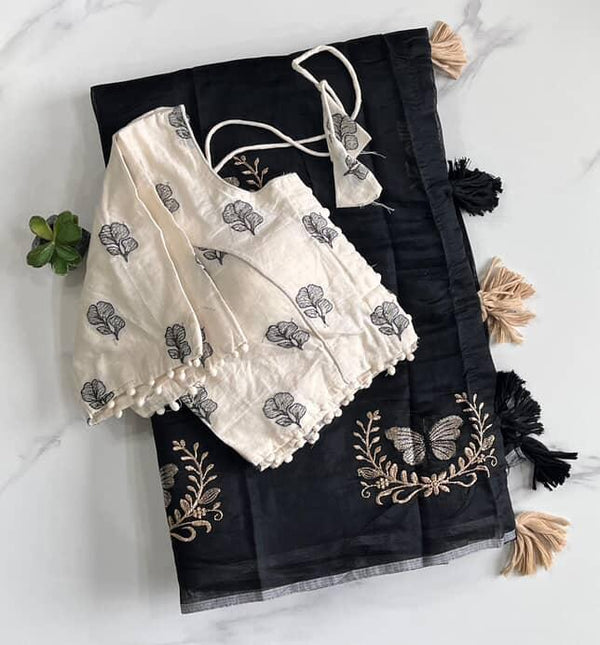Butterfly work with
Chanderi Saree with stitched Blouse