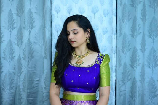 Semi Kanchipuram green lehenga set