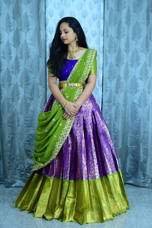 Semi Kanchipuram green lehenga set